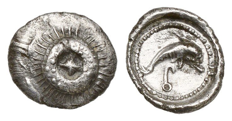 Calabria. ?Tarentum circa 280-228 BC. Hemiobol AR 8mm., 0,42g.